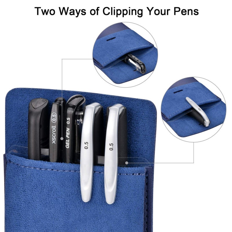 Cacturism Pocket Protector, 4 Pack Premium PU Leather Men Women Pen Holder Pouch Pocket Organizer For Shirts, Lab Coats, Pants - Multi-Purpose-Holds Pens, Pointers, Pencils, Ruler, Tools (Blue 4 Pcs) - Image 2